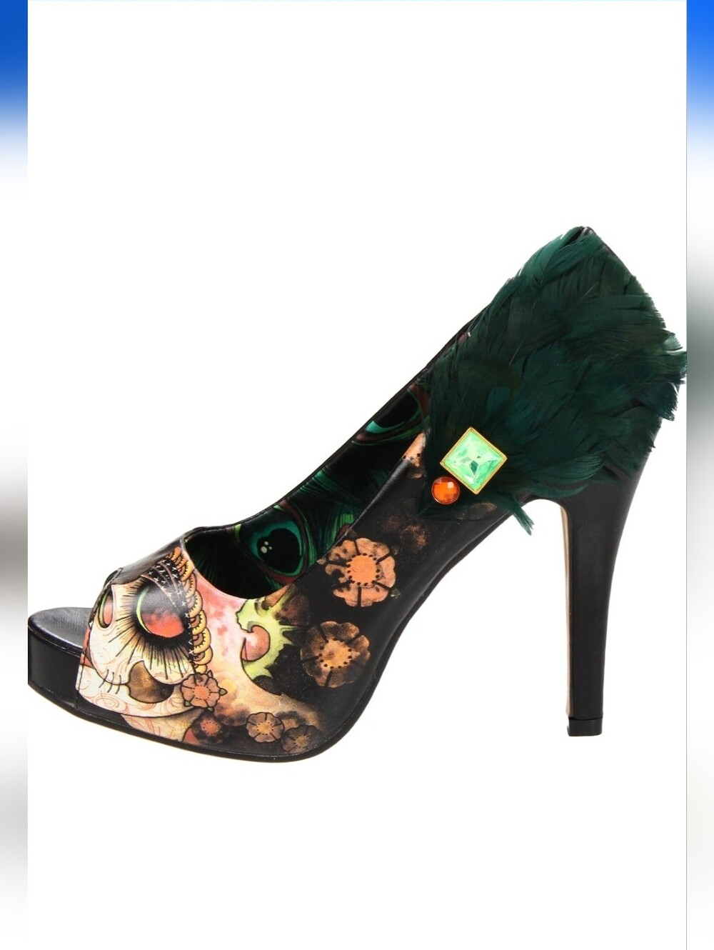 Iron Fist Vanity Fair Sugar Skull Feather Platform Heels Peep Toe Black Size 8 - Picture 9 of 16